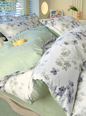 ins小清新全棉四件套100纯棉被套床单被罩床笠宿舍三件套床上用品