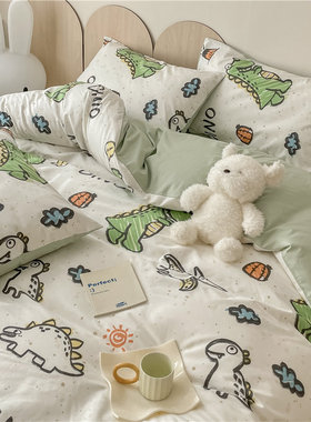 Sheyu story｜卡通小恐龙100全棉纯棉四件套花卉三件套床单床笠款