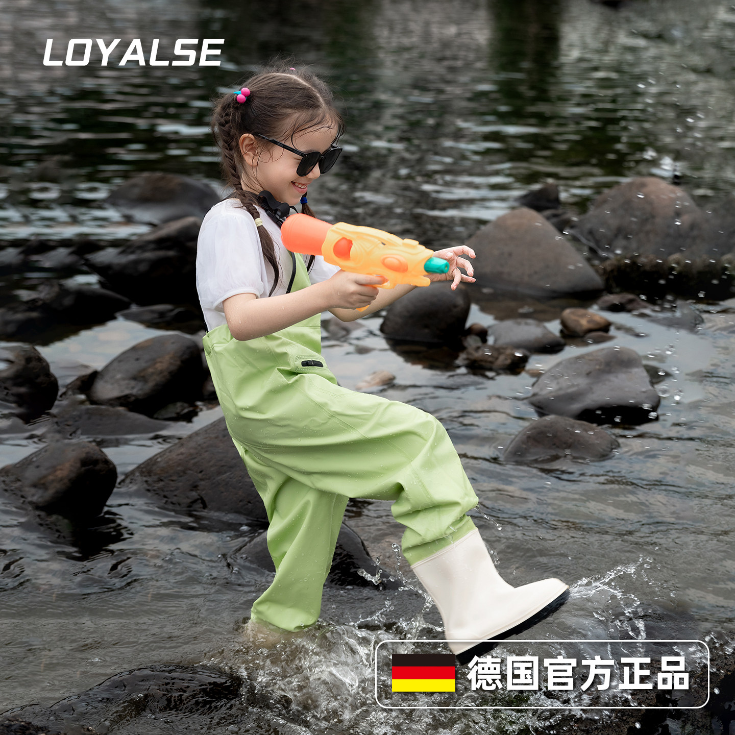 儿童赶海连体裤下水裤玩水连体衣海边赶海服雨靴一体雨裤涉水服裤