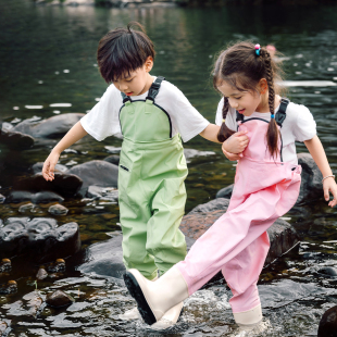 雨靴一体玩水连体衣涉水服沙水服幼儿园 备玩水裤 儿童赶海连体裤 装
