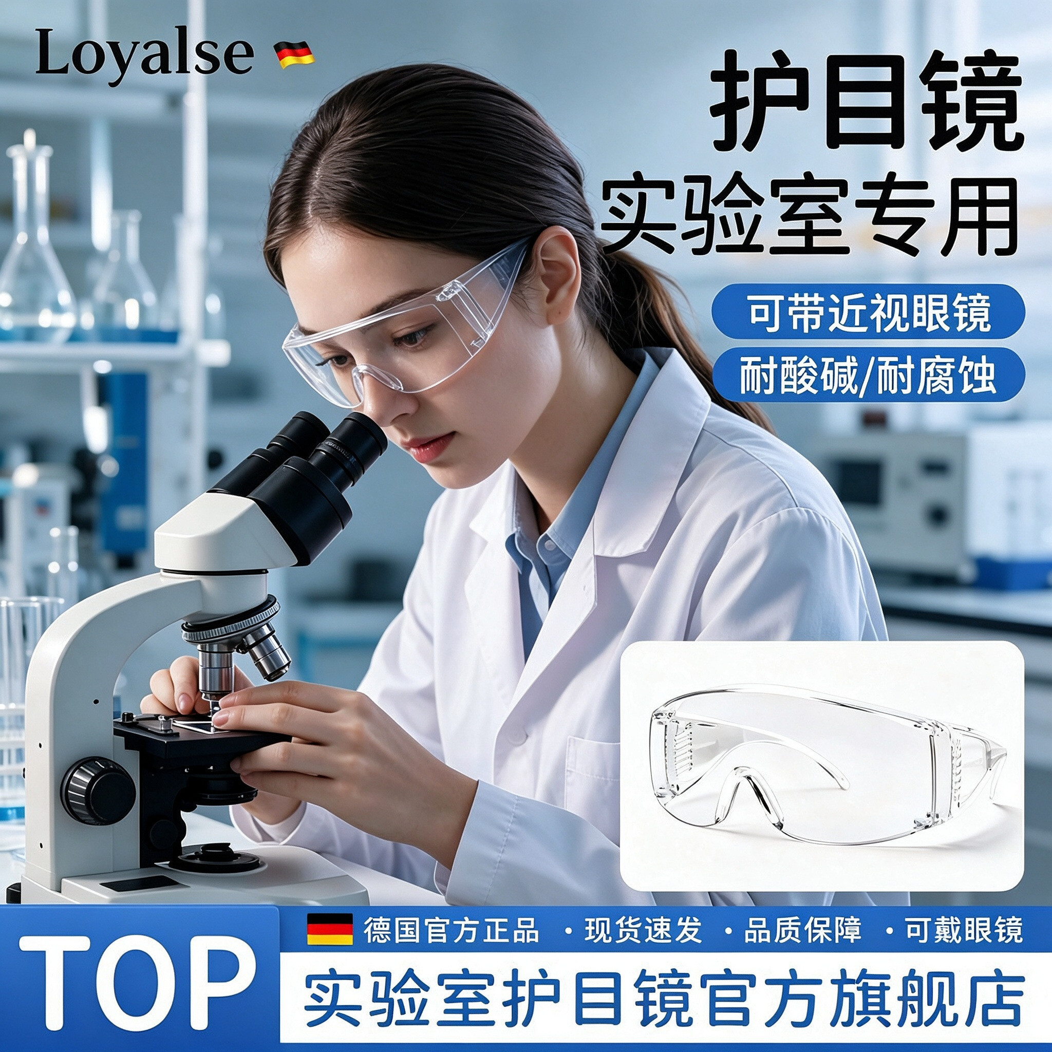 德国护目镜实验室化学专用防护眼镜防腐蚀耐酸高清防飞溅可戴眼镜