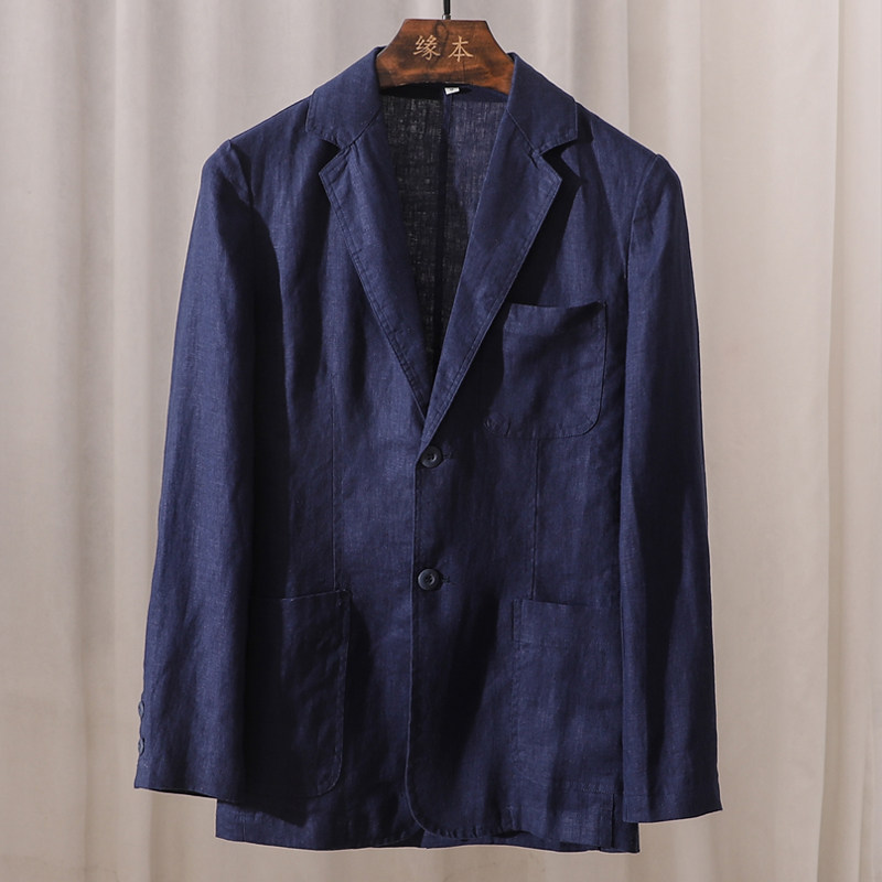 男士春夏纯亚麻西服西装开衫外套