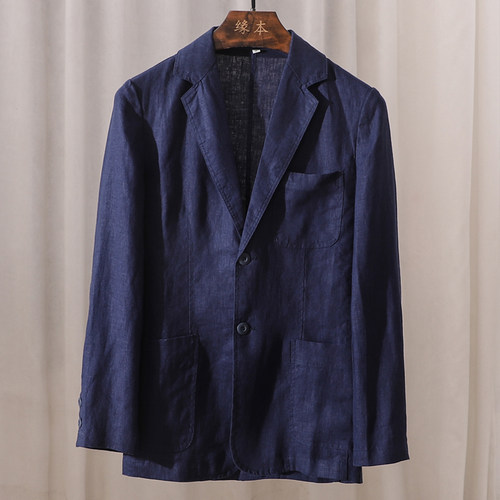 男士春夏纯亚麻西服西装开衫外套