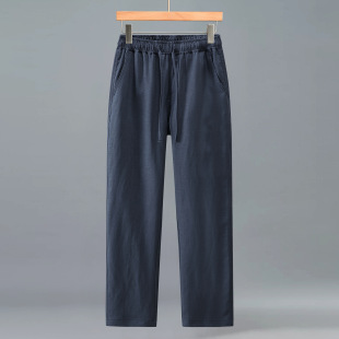 百搭男薄裤 夏季 舒适透气莱赛尔麻料直筒长裤 天丝亚麻休闲裤 子 男士