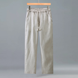 百搭男薄裤 夏季 舒适透气莱赛尔麻料直筒长裤 天丝亚麻休闲裤 子 男士