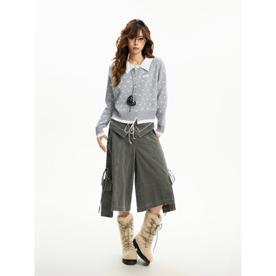 美式灰色正肩polo领假两