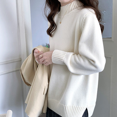 100%棉纯棉半高领毛衣女