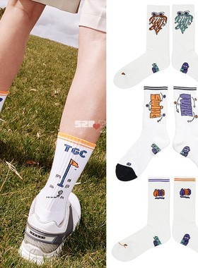 正品ODDSOCKS韩国代购高尔夫运动袜子ins涂鸦字母透气男女款球袜