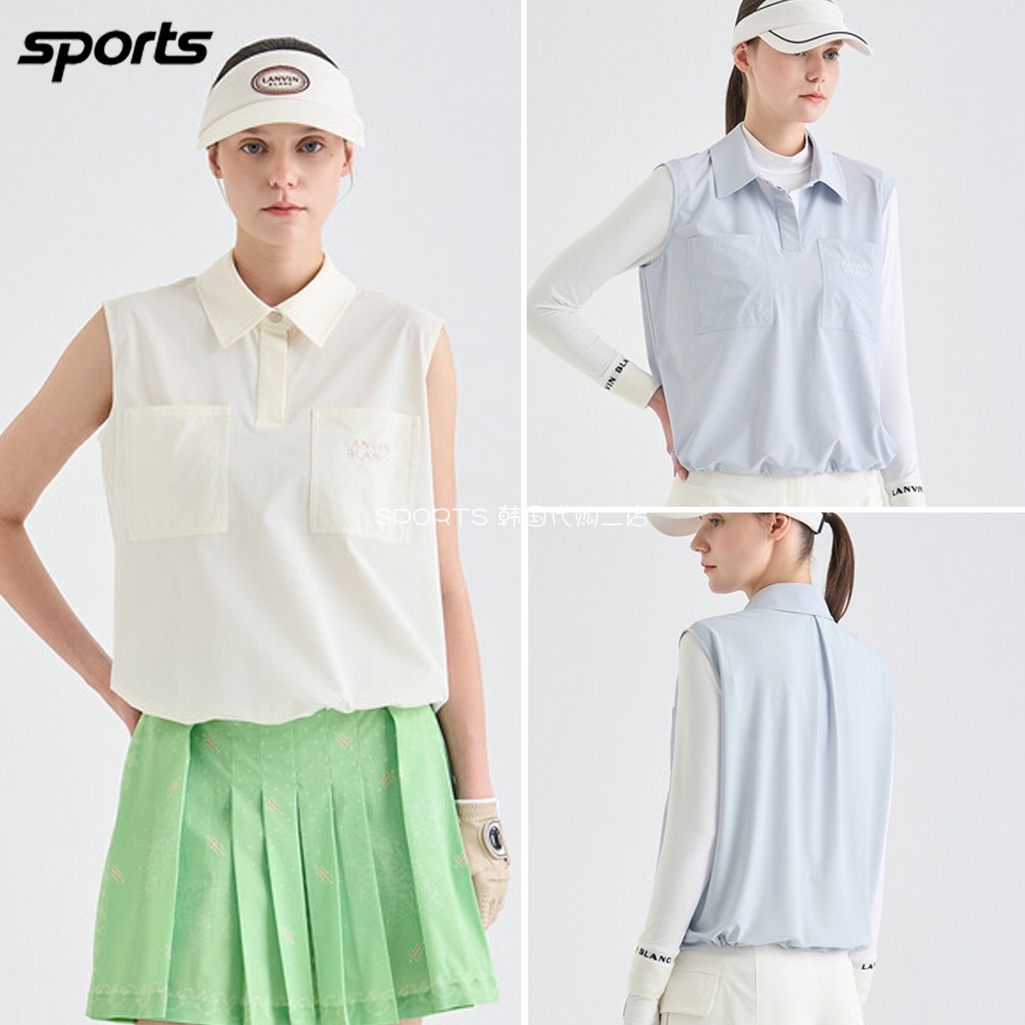 韩国代购lanvin blanc高尔夫球服26春夏女士宽松透气翻领无袖上衣