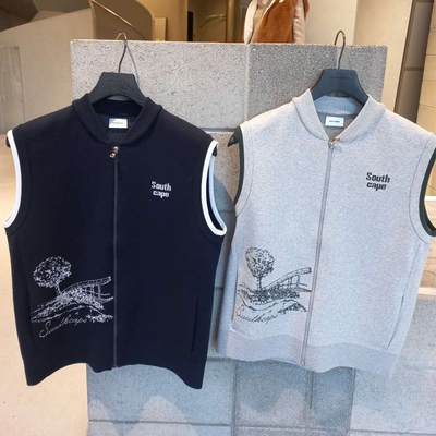 韩国代购southcape高尔夫穿搭26年春夏户外V领拉链花纹针织马甲男