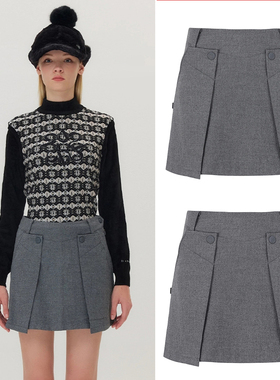 特价韩国代购St ANDREWS高尔夫褶皱纽扣口袋户外休闲百褶半身裙女