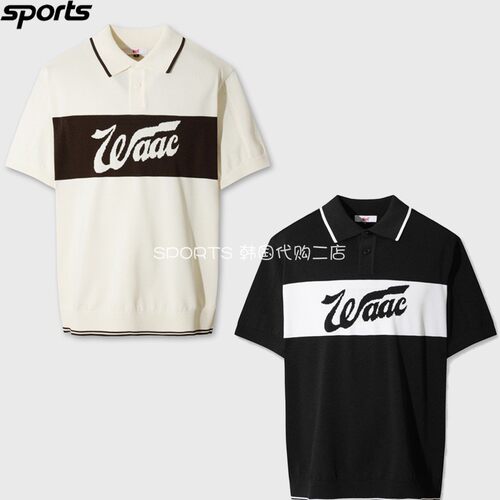 韩国代购waac高尔夫26年秋户外翻领字母弹力运动LPOLO衫短袖T恤男