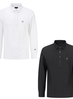 特价韩国代购St ANDREWS高尔夫翻领半系扣条纹户外长袖POLO衫男士