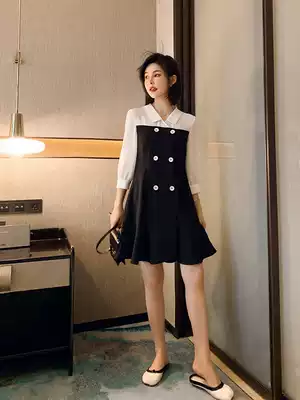 Blue language large size women's clothing fat sister mm autumn new fashion temperament lapel shirt dress loose cover belly