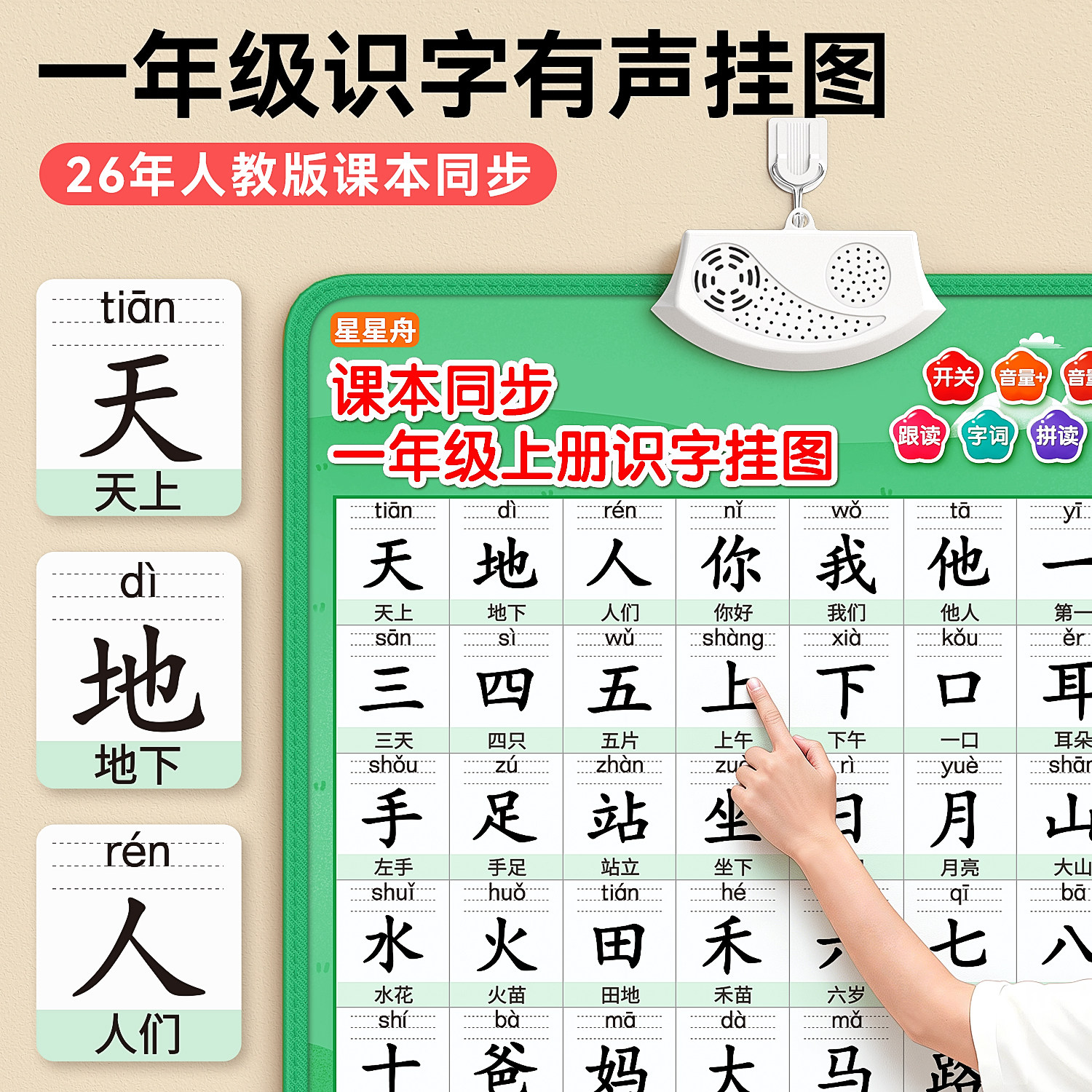 一年级识字有声挂图儿童认字汉字幼小衔接人教版语文下册墙贴神器