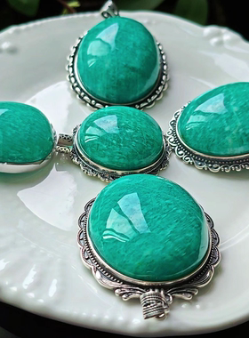 老旷天河石吊坠纯银镶嵌吊坠蓝色天然玉石男女款古风饰品汉服配饰