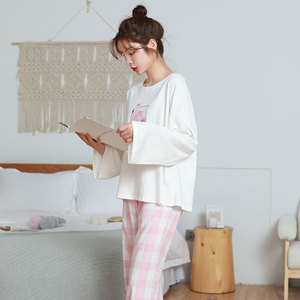 学生纯棉宽松长袖睡衣套装