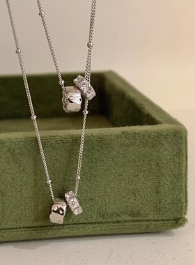 S925纯银锆石双圈闪钻吊坠项链女