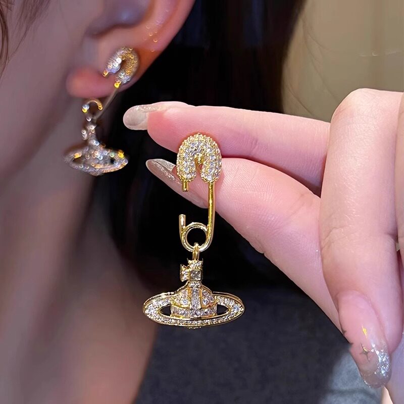 满钻别针星球气质耳环轻奢高级感法式时尚土星耳钉女小众设计耳饰
