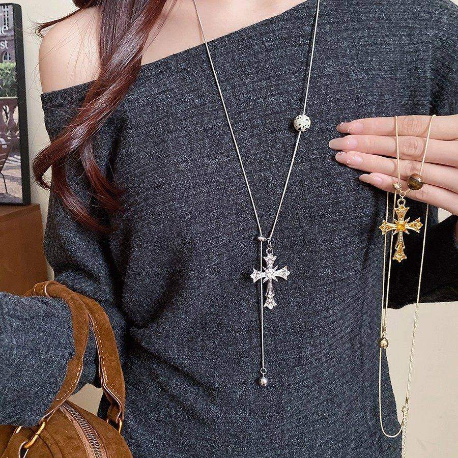 银色中古十字架项链女配饰高级感秋冬长款毛衣链轻奢小众设计装饰,饰品/流行首饰/时尚饰品新,项链,淘宝优惠券,粉丝福利购,淘宝优惠卷