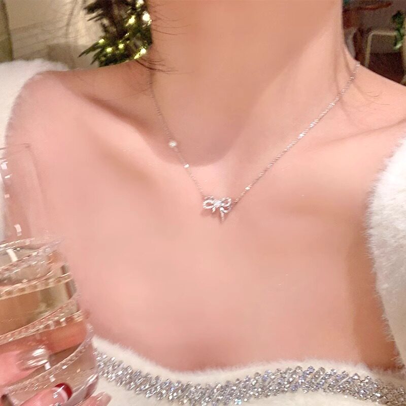 精致甜美闪锆蝴蝶结珍珠项链配饰
