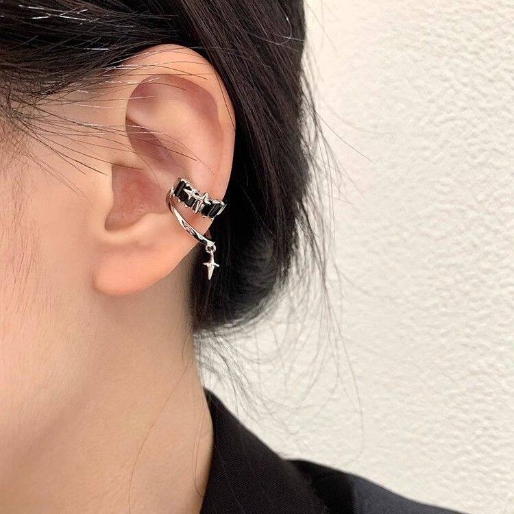 黑色十字架耳骨夹女无耳洞耳钉