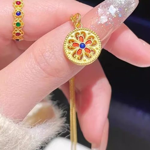 新中式珐琅炫彩八宝罗盘项链