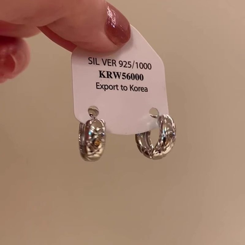 S925纯银小香风菱格耳环圆圈耳扣