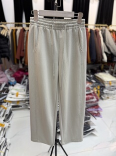 文琴8803大码高弹力新款时尚显瘦松紧腰抽绳直筒裤女宽松休闲卫裤