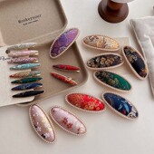 非遗宋锦织金丝绸布艺发卡复古新中式 国风珍珠鸭嘴夹发夹发饰批发