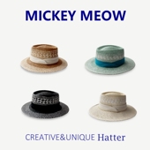 度假平顶法式 25新款 英伦风拼色凹顶草帽女夏天出游遮阳爵士帽时尚