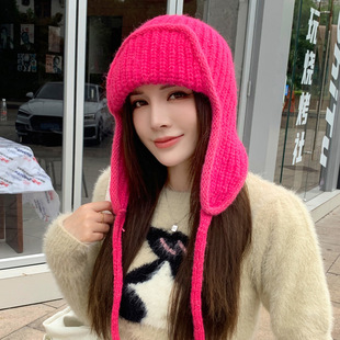 小众复古显脸小针织帽女秋冬季毛线帽子保暖日系护耳帽飞行员帽