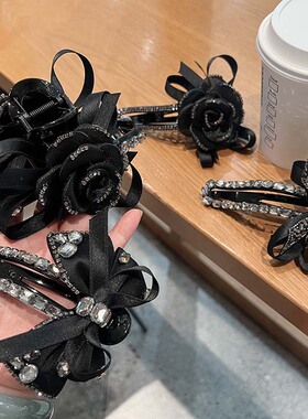 11.5cm灰色水钻懒人夹轻奢时尚缎带蝴蝶结诶诶后脑勺鸭嘴夹发夹女