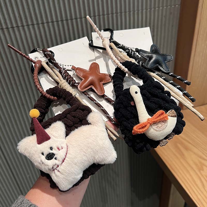 手工编织耳机套毛绒小熊狗狗