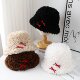 新款 羊羔绒渔夫帽女冬保暖显脸小盆帽可爱蝴蝶结毛绒水桶帽子