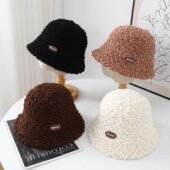 羊羔毛渔夫帽女秋冬季 2025新款 大头围防寒保暖盆帽素颜遮脸水桶帽