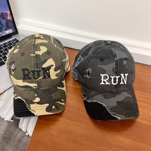 韩版水洗破坏磨边可调节帽子女潮牌街头辣妹迷彩鸭舌帽棒球帽子男