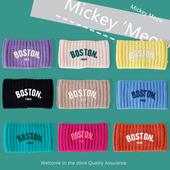 秋冬运动针织发带吸汗字母头带护额头保暖头套发箍女宽边月子头巾