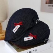 甜美可爱贴布蝴蝶结前进帽子女春夏款 百搭大头围显脸小复古画家帽