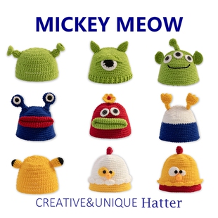 痞幼搞怪史莱克毛线帽子眼睛怪物长辫子手工钩编帽子毛线套头帽子