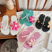 仙女风花朵人字拖女夏外穿时尚 网红海边沙滩夹脚凉拖鞋 ins风