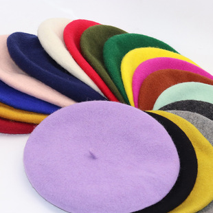 时尚冬季羊毛贝雷帽画家帽毛呢蓓蕾帽写生帽森女文艺帽子