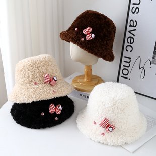 秋冬上新蝴蝶结爱心渔夫帽成人女士帽子淑女百搭户外盆帽水桶帽