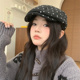 韩系ins小众设计感黑色波点前进帽女甜美时尚 显脸小贝雷帽