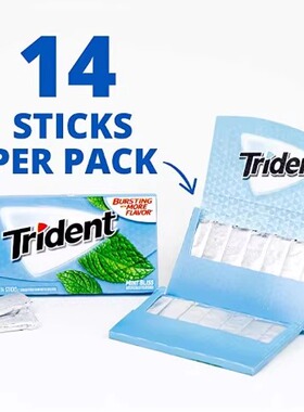 美国原装进口Trident/三叉戟木糖醇无糖口香糖冰爽薄荷 8条起包邮