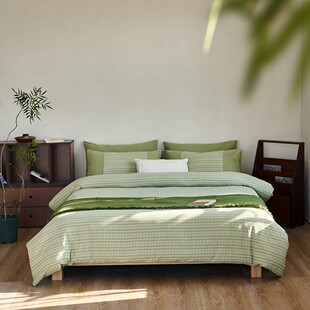 小清新自然全棉色织提花双层纱纯棉四件套纱线加密简洁柔软舒服好