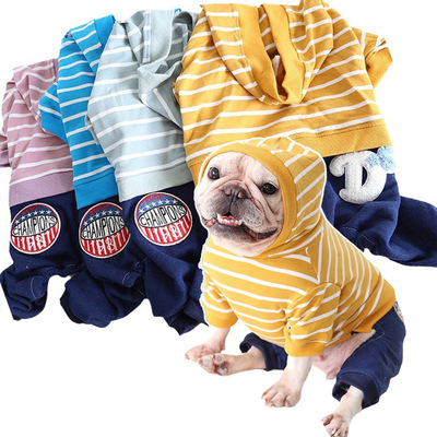 宠物法斗带帽条纹牛仔四脚衣