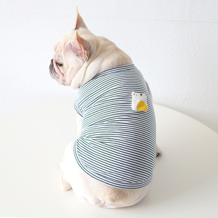法斗小黄熊条纹背心胖狗衣服恶霸防晒空调服柔软英斗巴哥两脚衣夏