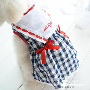 镂空格子红色薄款宠物泰迪狗衣服可爱狗狗猫咪裙子幼犬夏季装连身