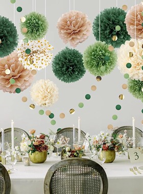 爱尔兰节复古绿色森系圆片拉花生日派对装饰装扮布置横幅纸拉花串